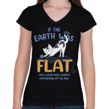 PRINTFASHION If the Earth was flat - Női V-nyakú póló - Fekete női póló
