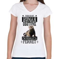 PRINTFASHION Igazából egy görény vagyok - Női V-nyakú póló - Fehér
