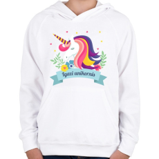PRINTFASHION Igazi unikornis egyszarvú - Gyerek kapucnis pulóver - Fehér