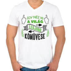 PRINTFASHION Így néz ki - Kőműves - Férfi V-nyakú póló - Fehér