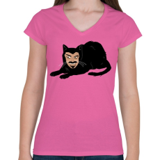 PRINTFASHION Ijesztő cica - Női V-nyakú póló - Rózsaszín