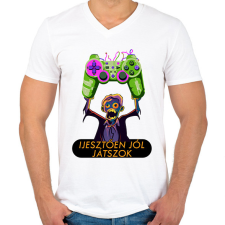 PRINTFASHION Ijesztően jól játszok - Férfi V-nyakú póló - Fehér férfi póló