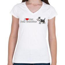 PRINTFASHION ilove my bull terrier - Női V-nyakú póló - Fehér női póló