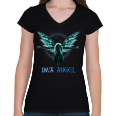 PRINTFASHION IM'A ANGEL - Női V-nyakú póló - Fekete