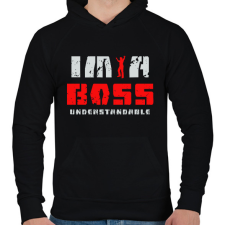 PRINTFASHION IM A BOSS - Férfi kapucnis pulóver - Fekete férfi pulóver, kardigán