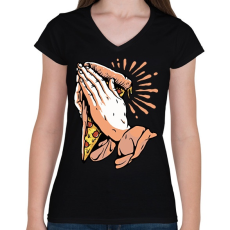 PRINTFASHION Ima a pizzáért - Női V-nyakú póló - Fekete