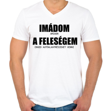 PRINTFASHION Imádom a feleségem - autó - Férfi V-nyakú póló - Fehér