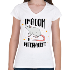 PRINTFASHION Imádom a patkányokat - Női V-nyakú póló - Fehér