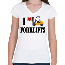 PRINTFASHION Imádom a targoncákat - Női V-nyakú póló - Fehér női póló