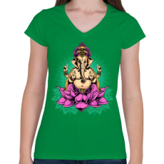 PRINTFASHION Indiai istenség - Női V-nyakú póló - Zöld