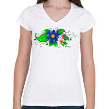 PRINTFASHION Indiai virág - Női V-nyakú póló - Fehér női póló