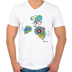 PRINTFASHION Indiai virágok - Férfi V-nyakú póló - Fehér