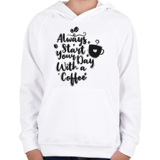 PRINTFASHION Indítsd a napod egy kávéval - Gyerek kapucnis pulóver - Fehér gyerek pulóver, kardigán
