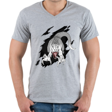 PRINTFASHION Indominus rex - Férfi V-nyakú póló - Sport szürke