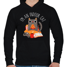 PRINTFASHION Indoor cat - Férfi kapucnis pulóver - Fekete férfi pulóver, kardigán