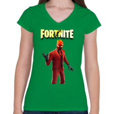 PRINTFASHION Inferno Fortnite - Női V-nyakú póló - Zöld női póló