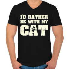 PRINTFASHION Inkább a macskámmal vagyok - Férfi V-nyakú póló - Fekete