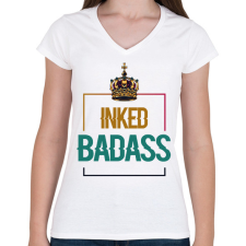 PRINTFASHION Inked Badass - Női V-nyakú póló - Fehér női póló