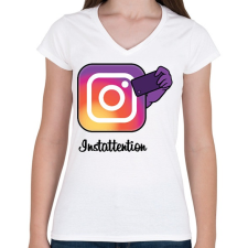 PRINTFASHION Instattention - Női V-nyakú póló - Fehér női póló