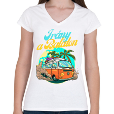 PRINTFASHION Irány a Balaton - Női V-nyakú póló - Fehér női póló