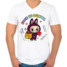 PRINTFASHION Iskolás labubu - Férfi V-nyakú póló - Fehér férfi póló