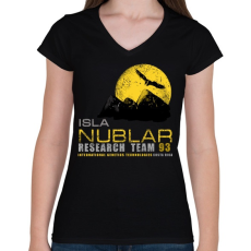 PRINTFASHION ISLA NUBLAR RESEARCH TEAM - Női V-nyakú póló - Fekete