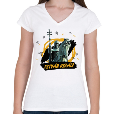PRINTFASHION István király - Női V-nyakú póló - Fehér