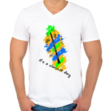 PRINTFASHION it's a clarinet day - Férfi V-nyakú póló - Fehér