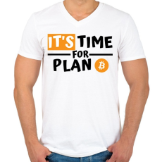 PRINTFASHION IT'S time for PLAN - Férfi V-nyakú póló - Fehér