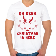 PRINTFASHION Itt a karácsony - Férfi V-nyakú póló - Fehér