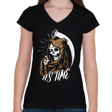 PRINTFASHION Itt az idő - Női V-nyakú póló - Fekete női póló
