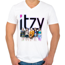 PRINTFASHION ITZY - Férfi V-nyakú póló - Fehér férfi póló