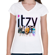 PRINTFASHION ITZY - Női V-nyakú póló - Fehér női póló