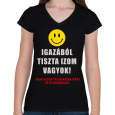 PRINTFASHION izmos vagyok - Női V-nyakú póló - Fekete