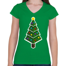 PRINTFASHION Izometrikus karácsony - Női V-nyakú póló - Zöld