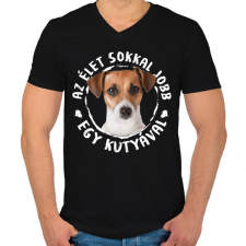 PRINTFASHION Jack Russel Terrier - Férfi V-nyakú póló - Fekete férfi póló