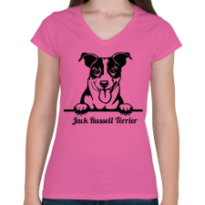 PRINTFASHION Jack Russel Terrier - Női V-nyakú póló - Rózsaszín női póló