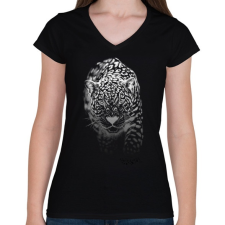 PRINTFASHION Jaguár - fehér - Női V-nyakú póló - Fekete női póló