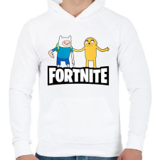PRINTFASHION Jake és Finn Fortnite - Férfi kapucnis pulóver - Fehér férfi pulóver, kardigán