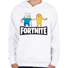 PRINTFASHION Jake és Finn Fortnite - Gyerek kapucnis pulóver - Fehér gyerek pulóver, kardigán