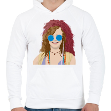 PRINTFASHION Janis Joplin - Férfi kapucnis pulóver - Fehér férfi pulóver, kardigán