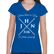 PRINTFASHION János 3:16 - Női V-nyakú póló - Királykék