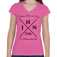 PRINTFASHION János 3:16 - Női V-nyakú póló - Rózsaszín női póló