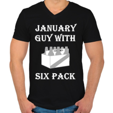 PRINTFASHION Januárban született kockahasú férfi - Férfi V-nyakú póló - Fekete