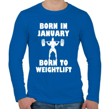 PRINTFASHION Januárban születve - súlyemelésre születve - Férfi hosszú ujjú póló - Királykék férfi póló