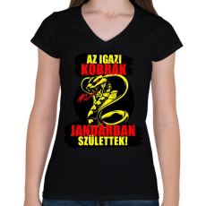 PRINTFASHION Januári Kobra - Női V-nyakú póló - Fekete