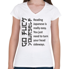 PRINTFASHION Japán - Női V-nyakú póló - Fehér női póló