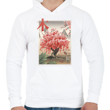 PRINTFASHION Japán sakura fa - Férfi kapucnis pulóver - Fehér férfi pulóver, kardigán