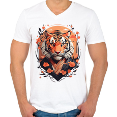 PRINTFASHION Japán tigris - Férfi V-nyakú póló - Fehér