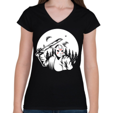 PRINTFASHION Jason Machete - Női V-nyakú póló - Fekete